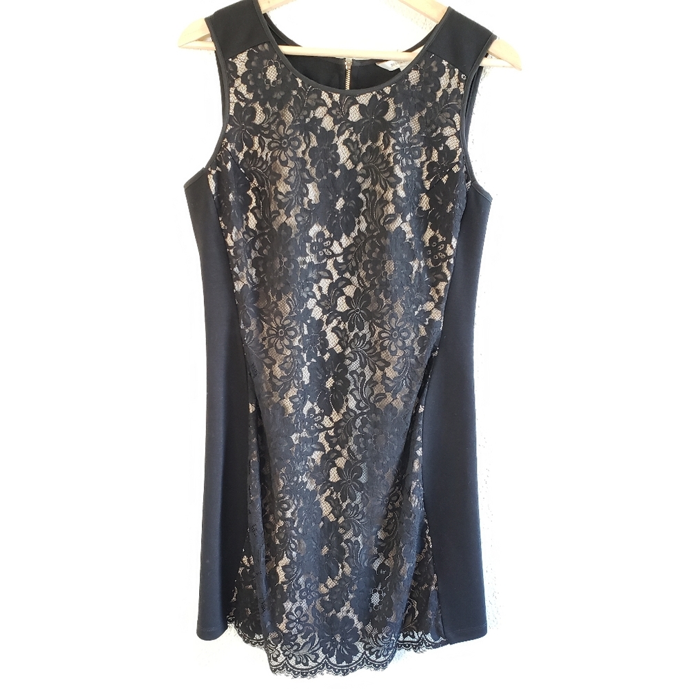 BOSTON PROPER Black and Nude Lace Sleeveless Dress